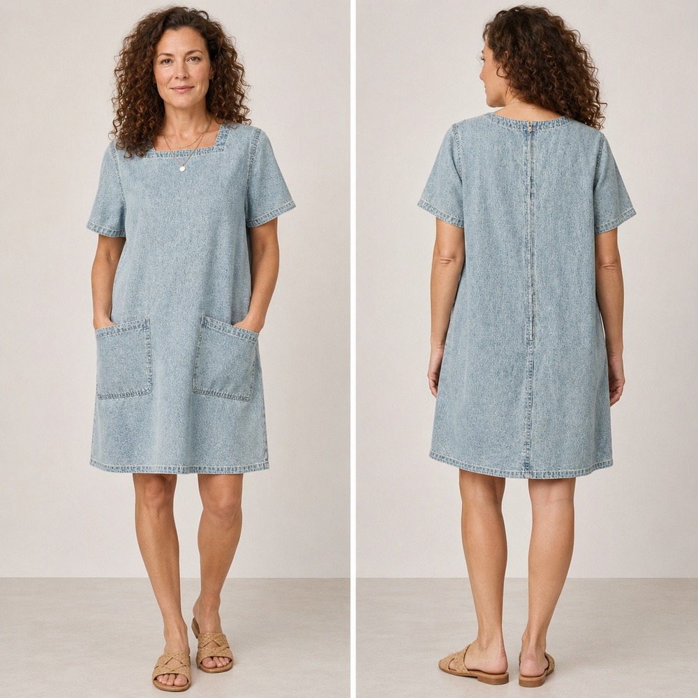 Denim & Co Womens Vintage 90s NWT Denim Shift Dress M Light Blue Cottagecore